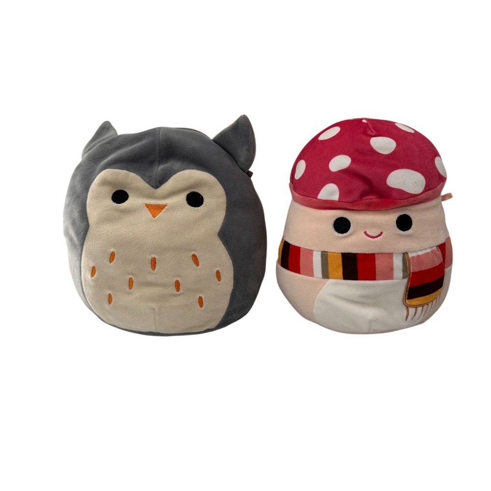 Squishmallows 8" Original Plush Set: Hoot The Owl Malcolm The Mushroom Kellytoy‎
